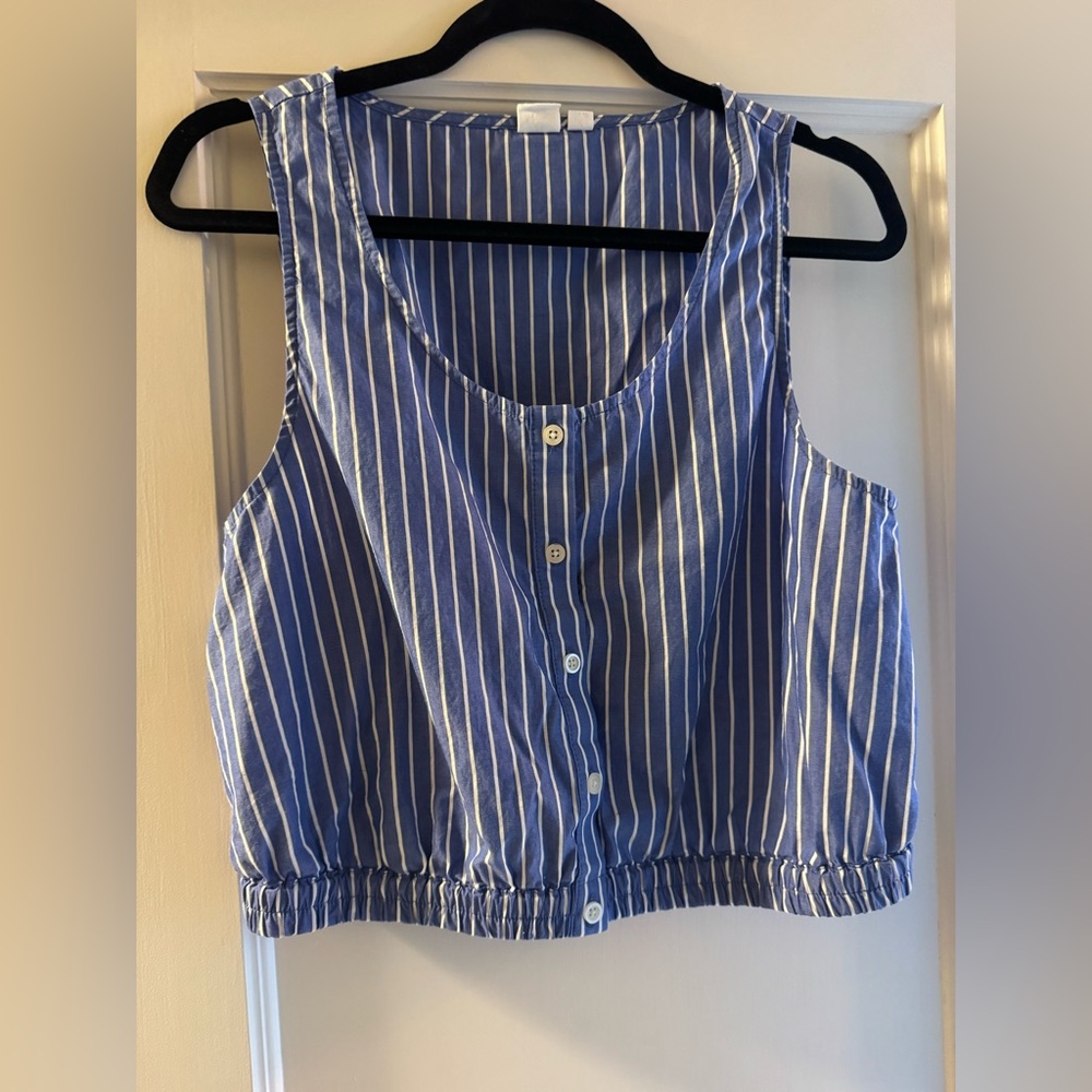GAP Blue and White Striped Button-Down Blouse
